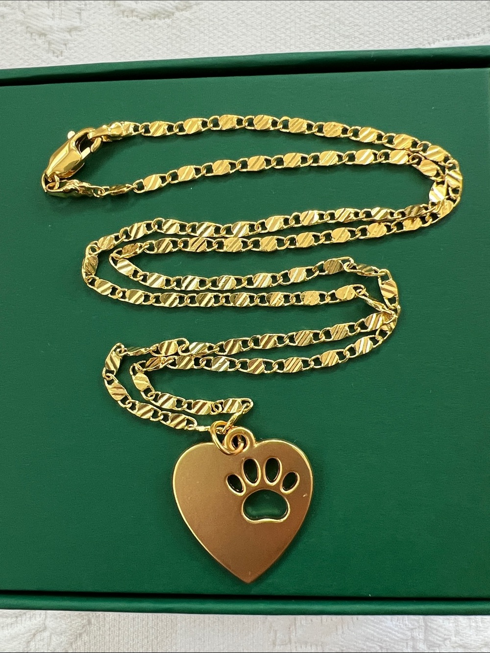 Gold Heart Paw Pendant Necklace - Animal Lover Jewelry